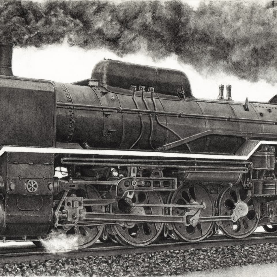 掛軸-1138 静正 鉄路一筋 デゴイチ 共箱 鉄道画