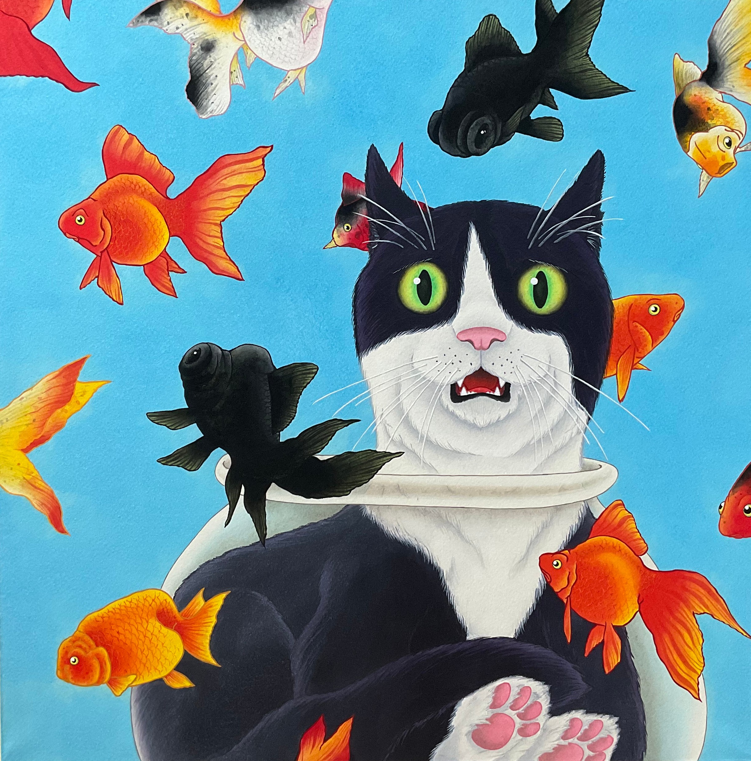 averpkwy品。珍しいデザイン　金魚と花　壺になります。 和柄 金彩水面に金魚（きんぎょ）文様 全5色 約110cm幅 10cm
